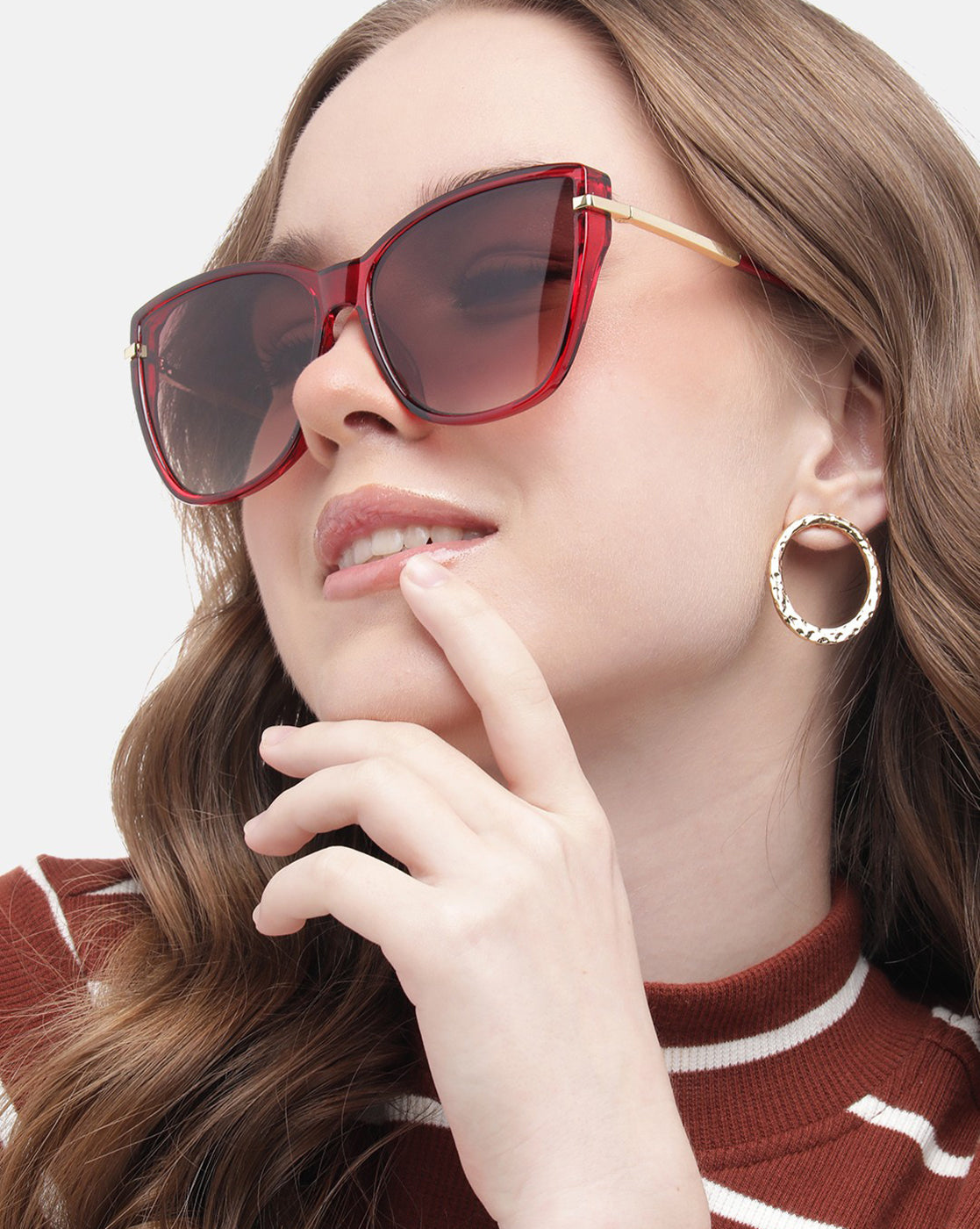 Red and Gold Toned UV Protected Lens Cat Eye Sunglass for women