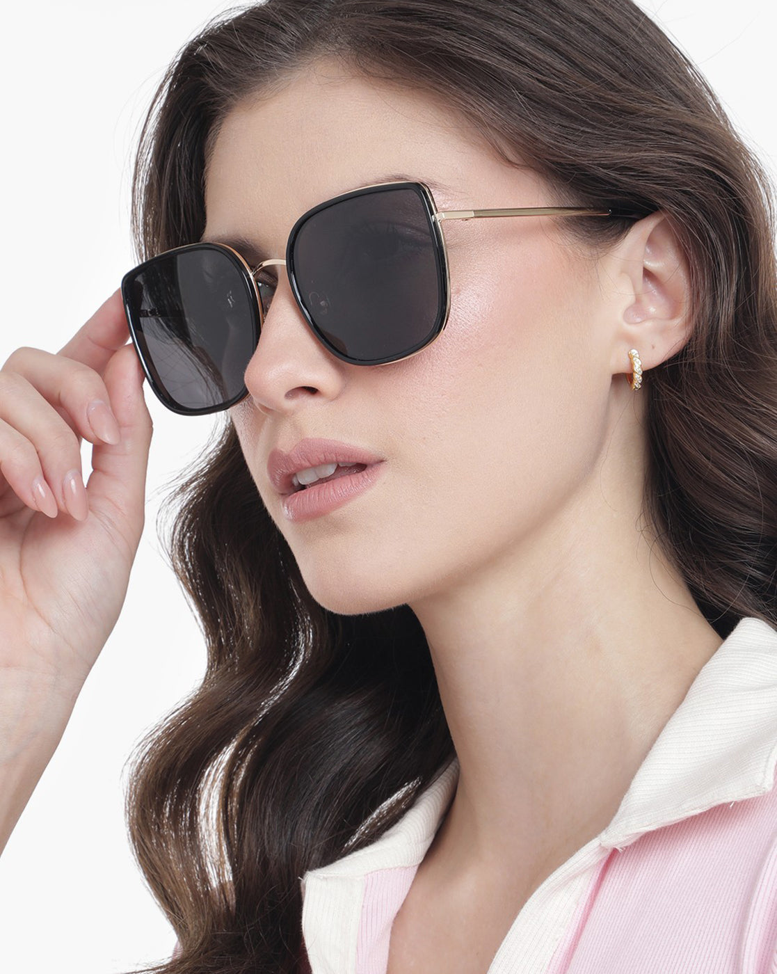 Black with Gold Toned and Black Polarised Lens Oversized Sunglass for womens