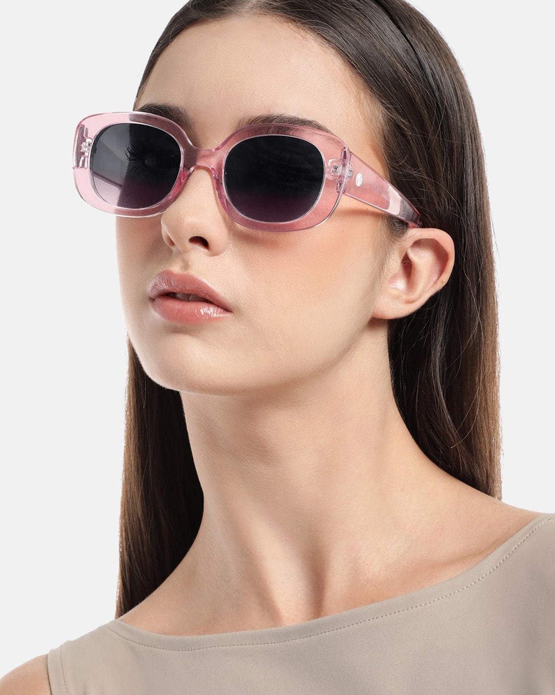 Peach Toned with Black Polarized Lens Oval Sunglasses