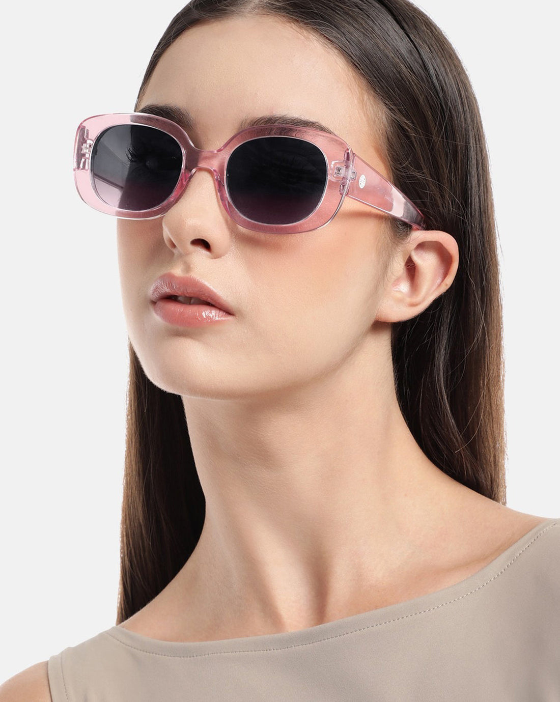 Women Peach Toned with Black Polarized Lens Oval Sunglasses