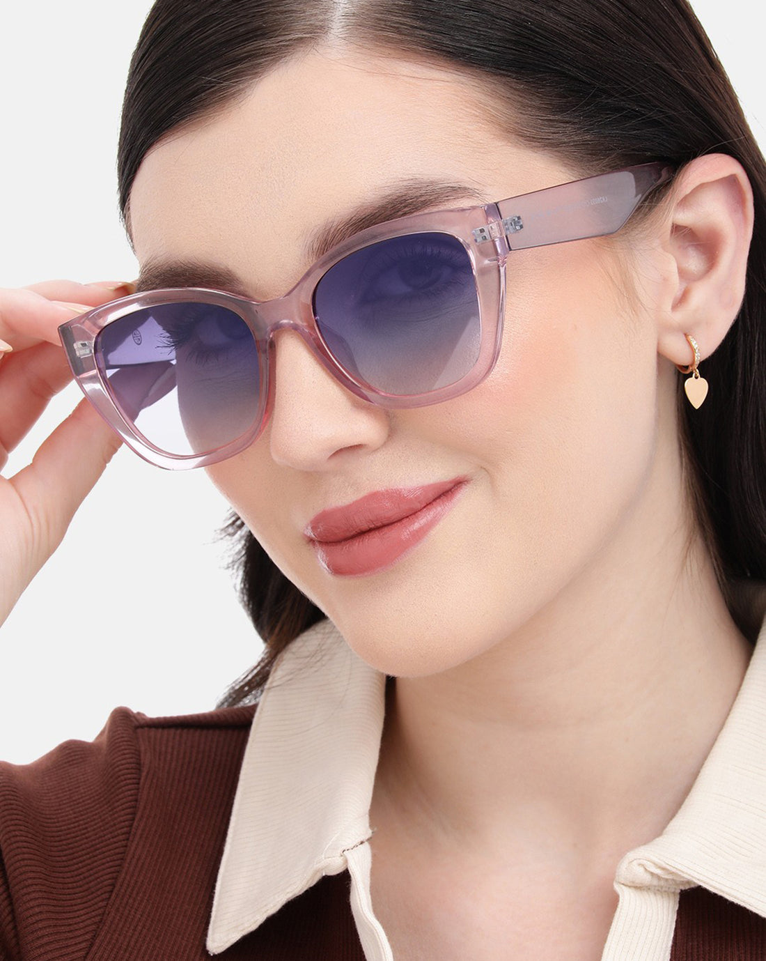 Transparent with Pink Toned with Blue Polarised Lens Oversized Sunglass for women