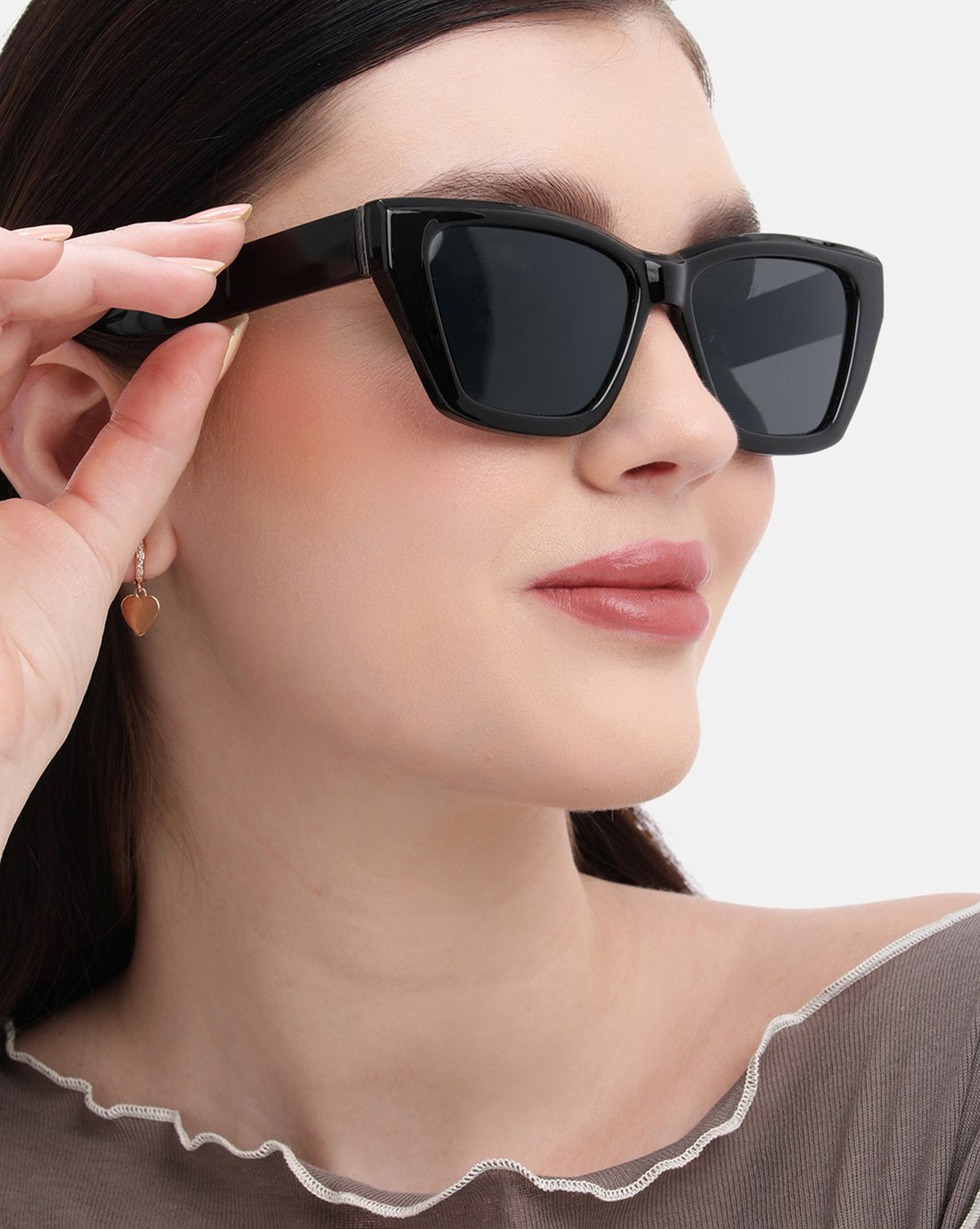Black Toned with Black Polarised Lens Rectangle Sunglass for women