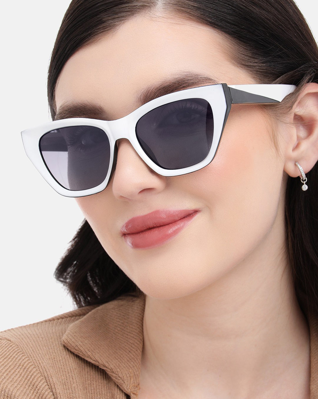 White with Black Tone Polarised Lens Cat Eye Sunglass for women
