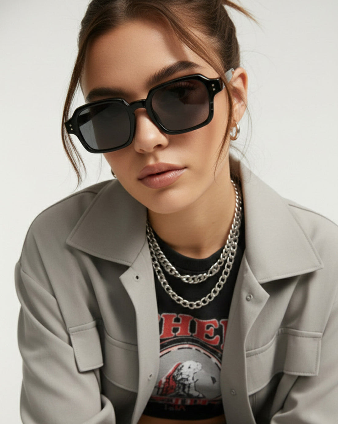 Women UV Protected Black Lens Black Toned Square Sunglasses