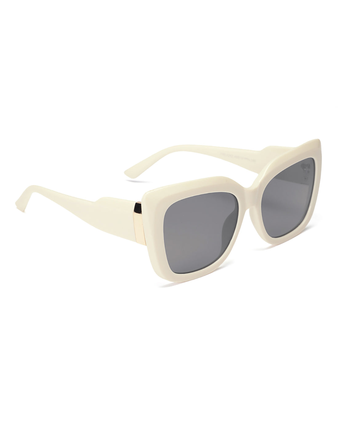 Women UV Protected Black Lens Cream Gold Toned Cateye Sunglasses