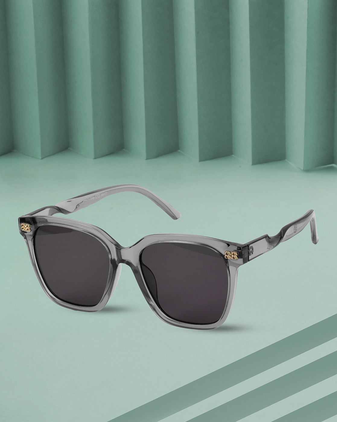 Women UV Protected Black Lens Grey and Gold Toned Cateye Sunglasses