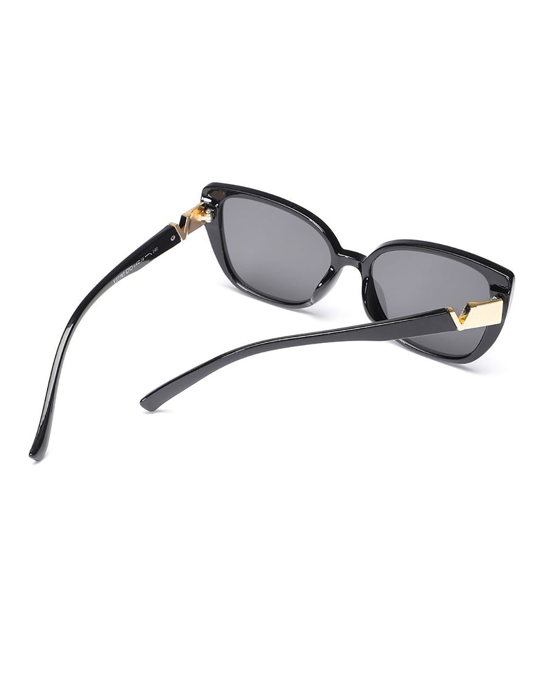 Women UV Protected Black Lens Grey and Gold Toned Rectangle Sunglasses