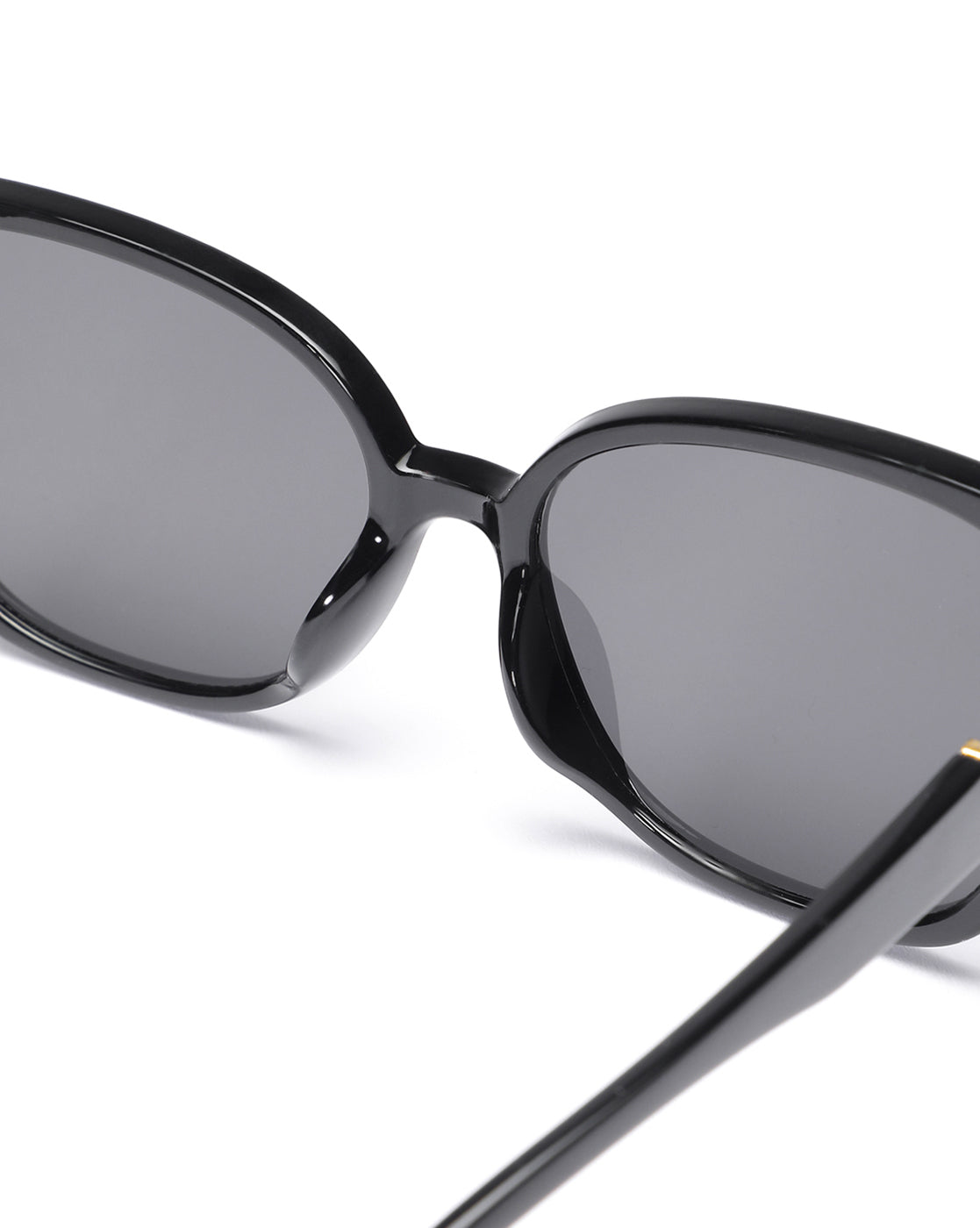 Women UV Protected Black Lens Grey and Gold Toned Rectangle Sunglasses