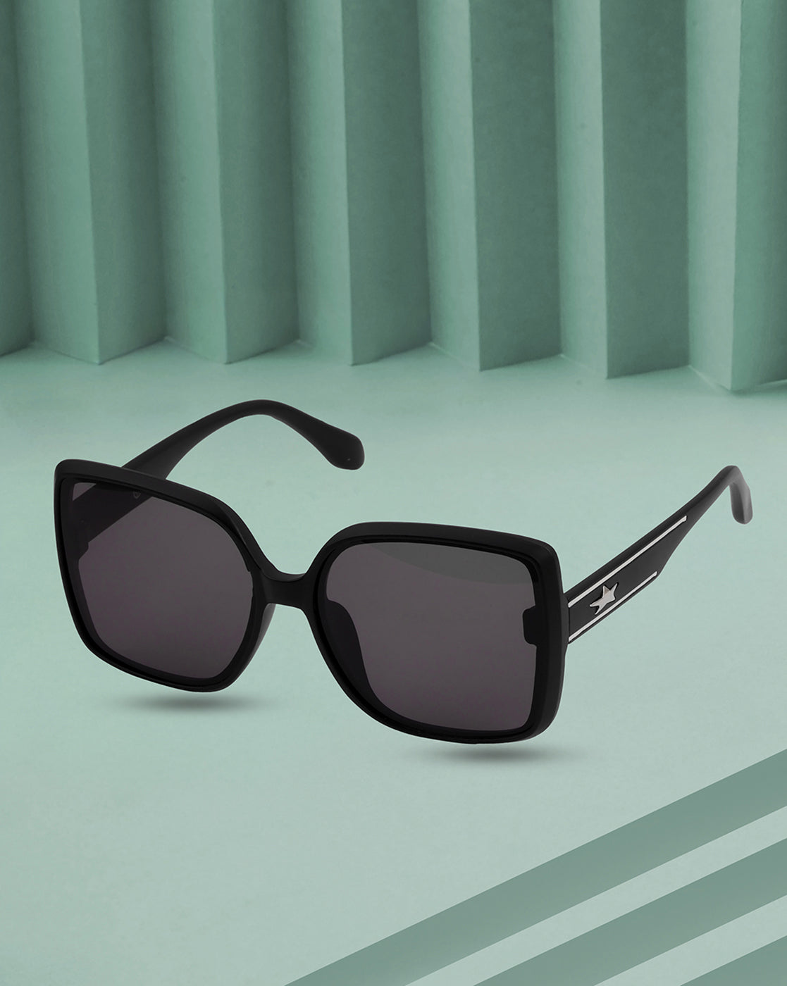 Women UV Protected Black Lens Black and Silver Toned Oversized Sunglasses