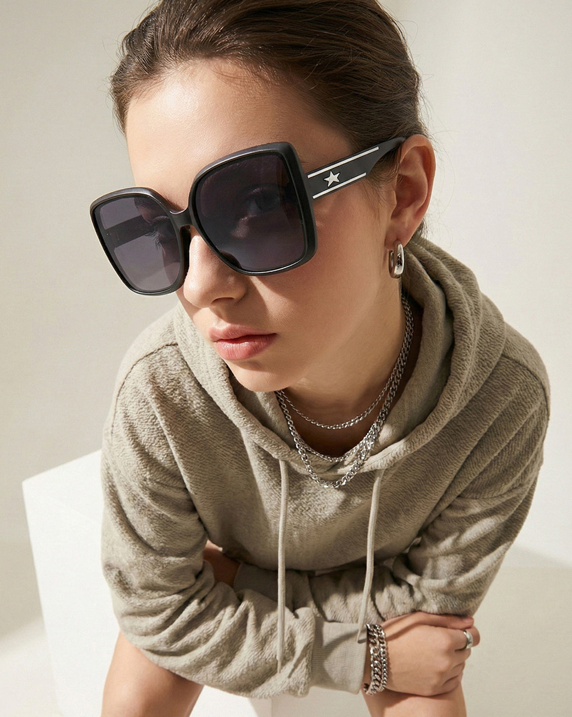 Women UV Protected Black Lens Black and Silver Toned Oversized Sunglasses