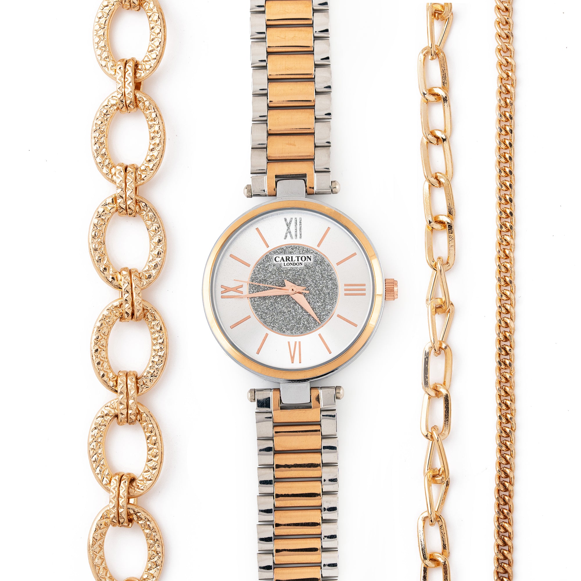 Women Gift Set Of 4 Silver Dial Watch + 3 Bracelets CLPLG079