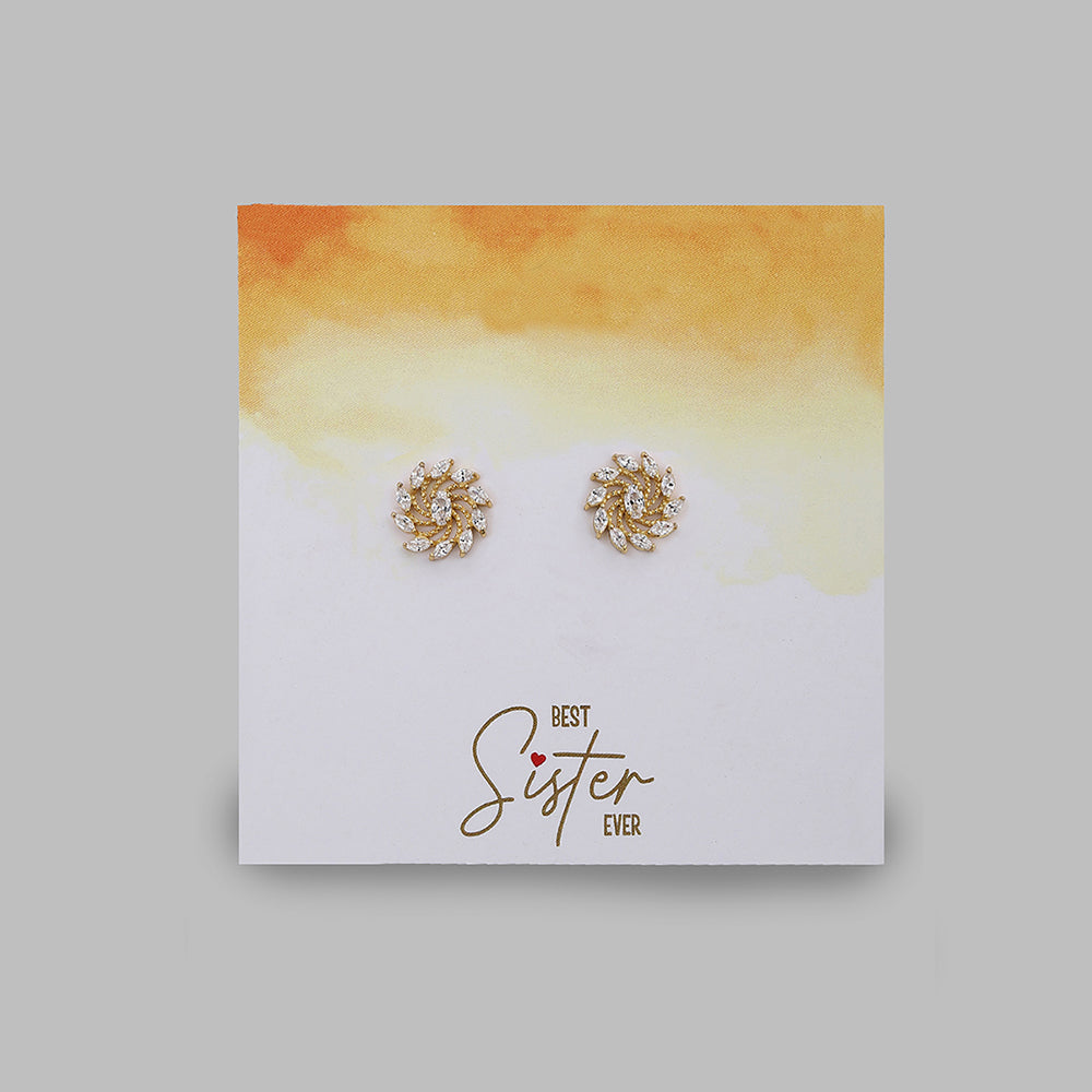 Carlton London Gold Toned Cz Studded Floral Stud Earring For Women