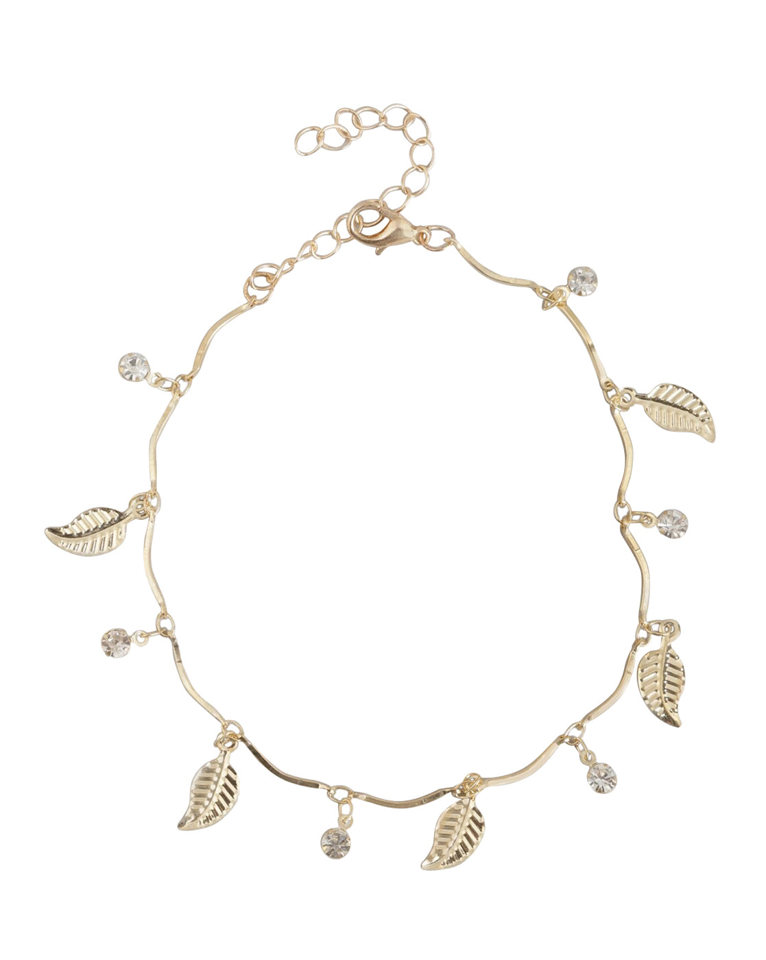 Carlton London Set Of 3 Gold Plated Multi-Layered Stackable Leaf Shape Anklet For Women