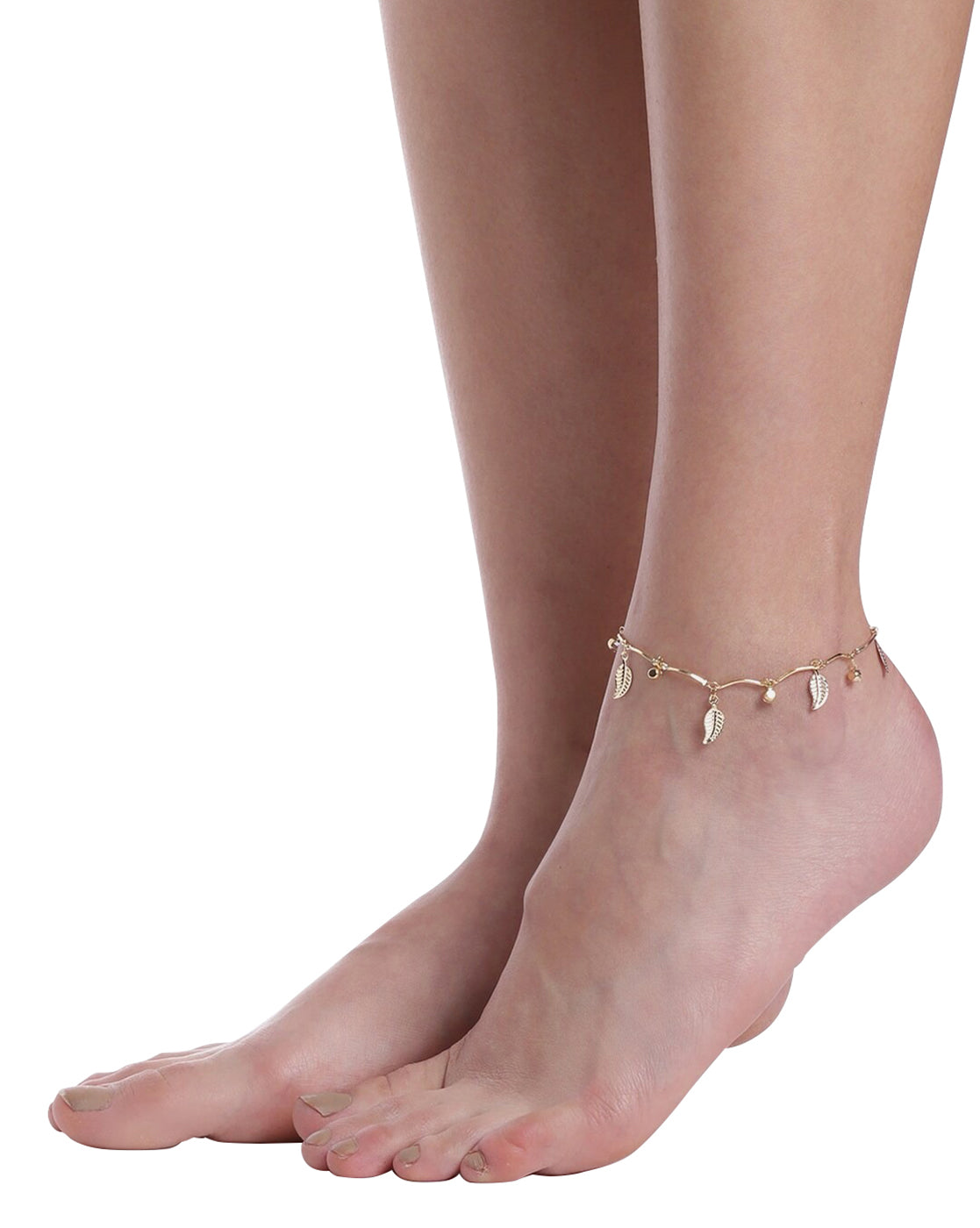 Carlton London Set Of 3 Gold Plated Multi-Layered Stackable Leaf Shape Anklet For Women