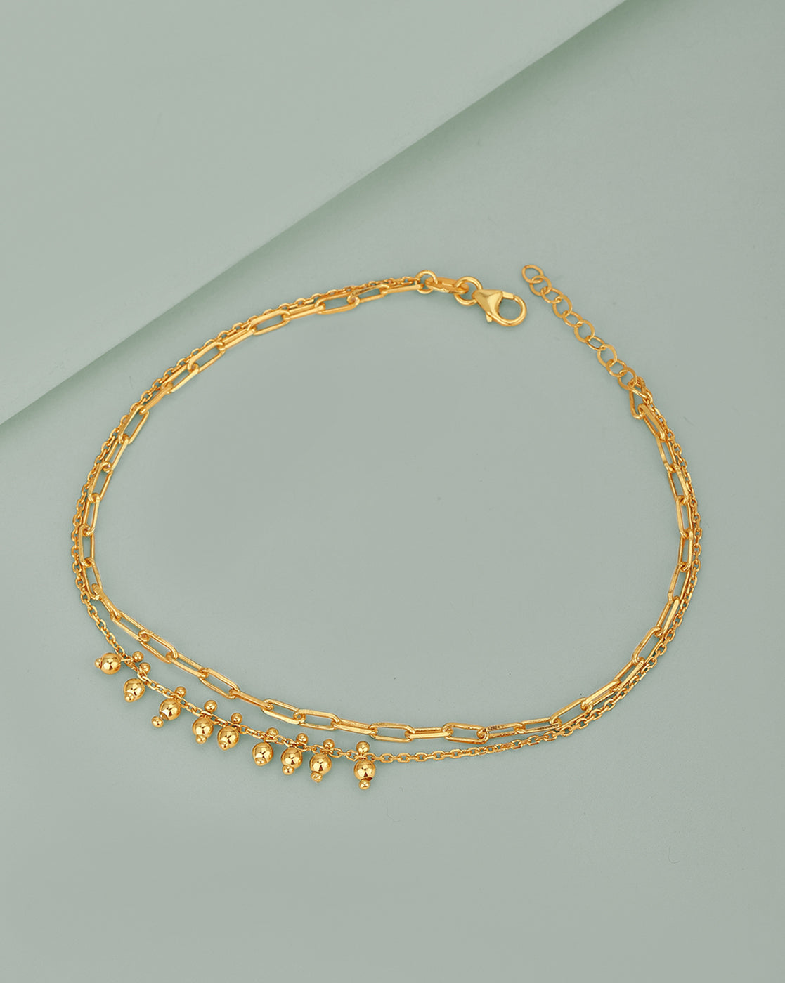 Carlton London 18Kt Gold Plated Double Layer Anklet With Dangling Beads