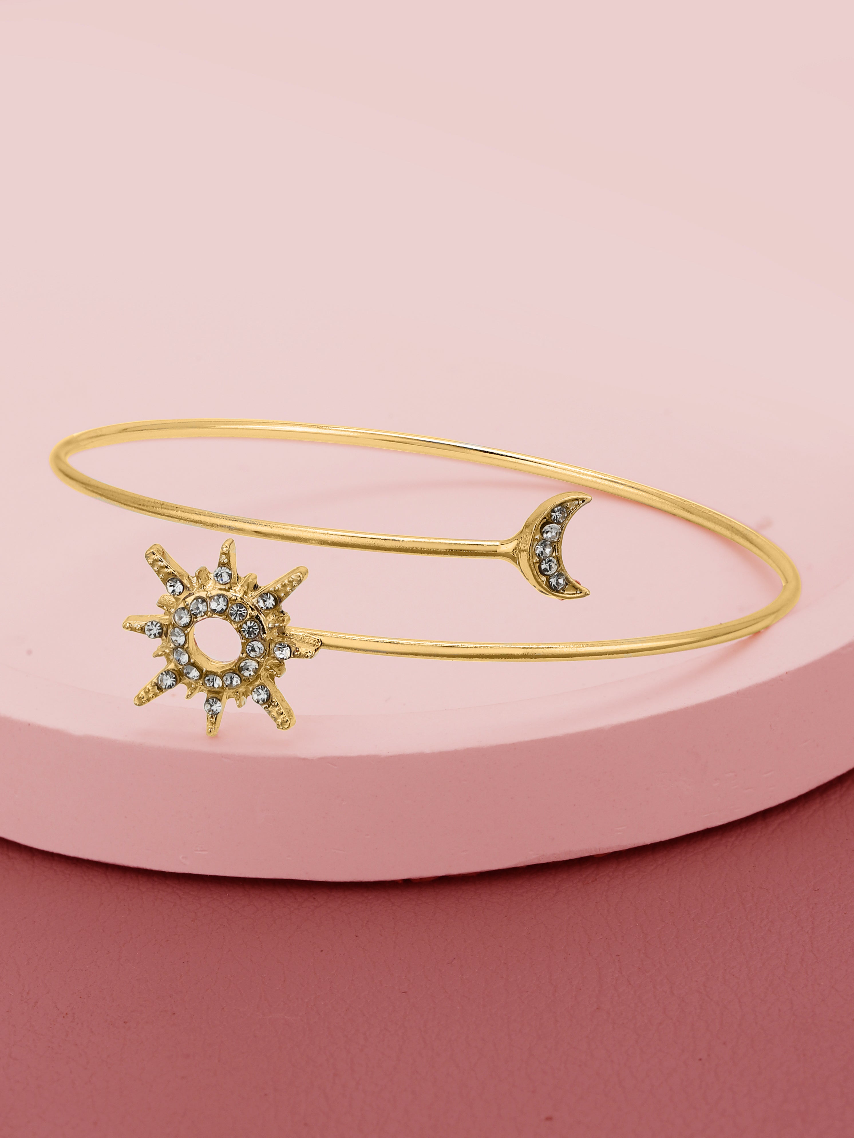 Rose Gold Plated CZ Moon and Star Adjustable Arm Let