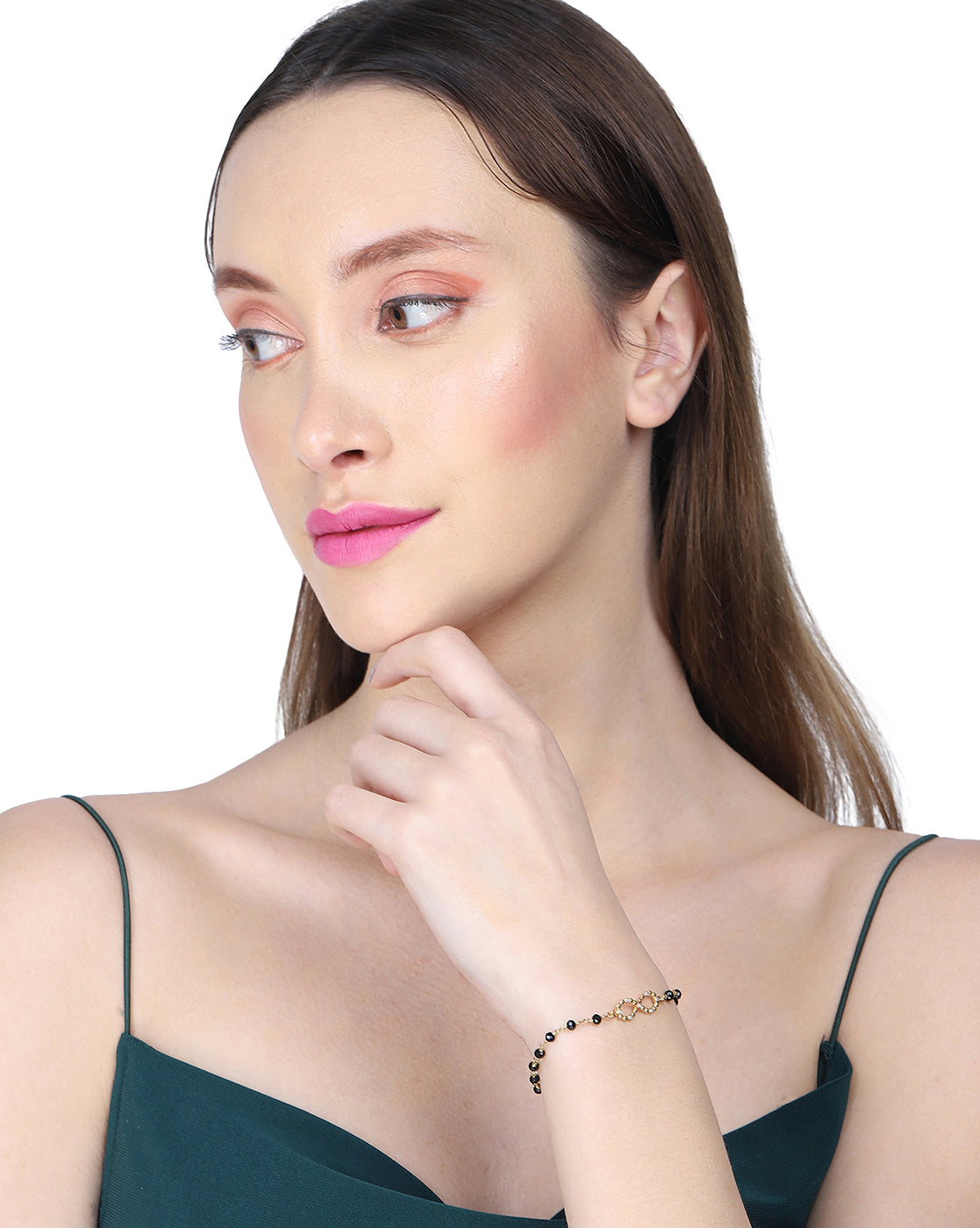 Carlton London Gold Plated Black Cz Studded Infinity Bracelet