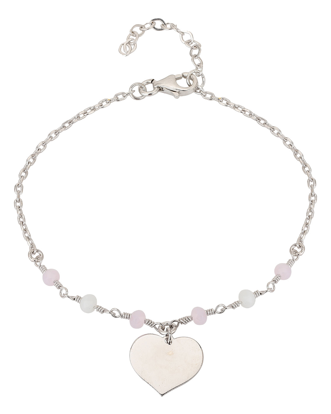 Carlton London Rhodium Plated Heart Charm Bracelet For Women