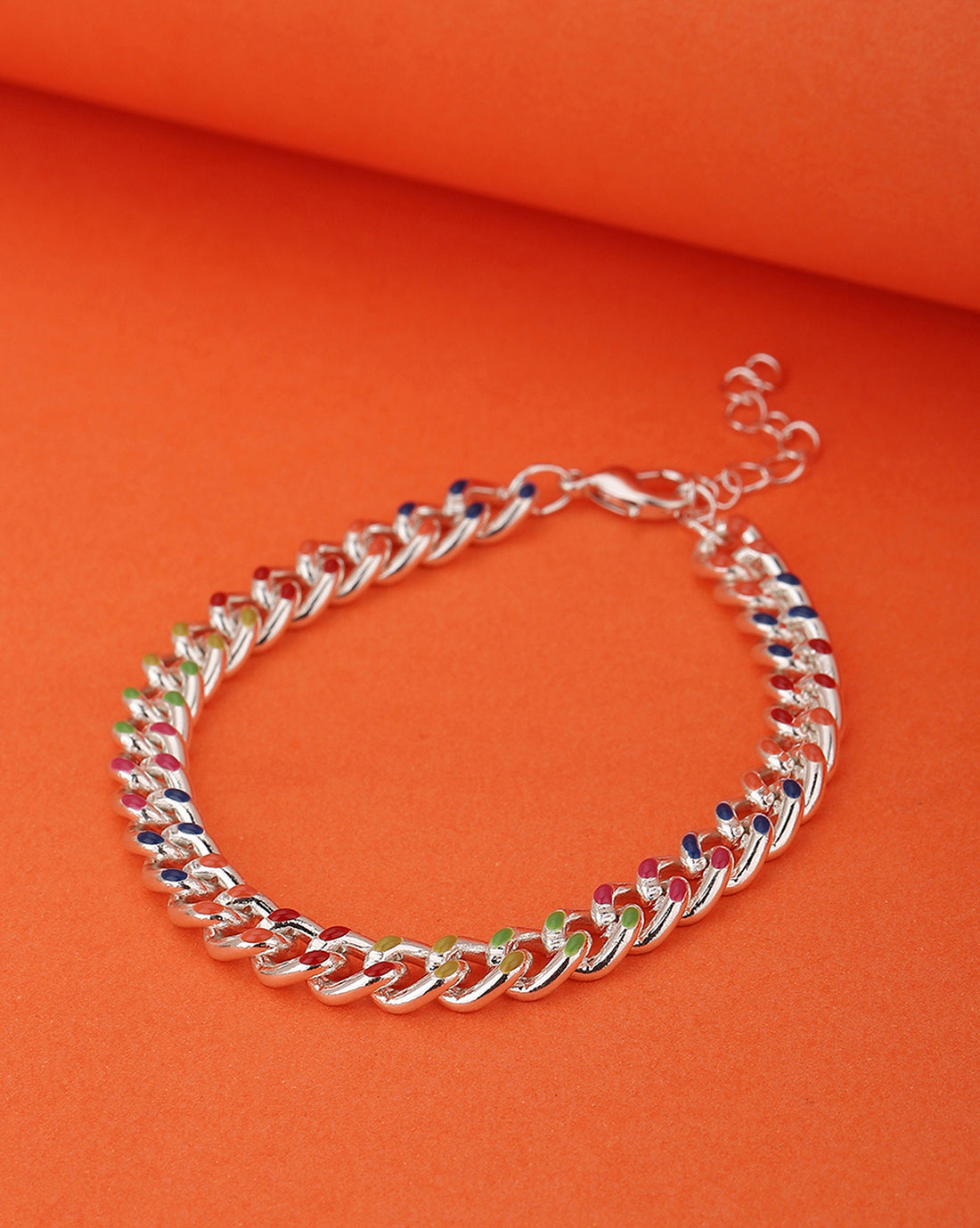 Carlton London Rhodium-Plated Silver Toned Multicolored Enamel Bracelet For Women