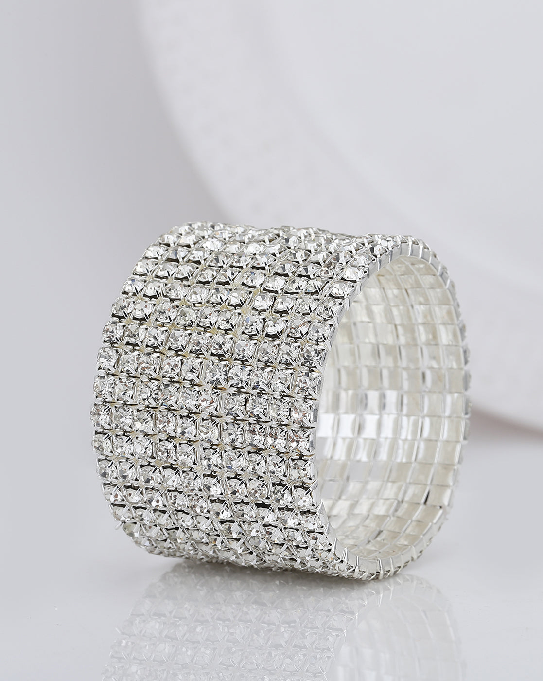 Carlton London Cz Studded With Rhodium Plated Stretchable Bracelet