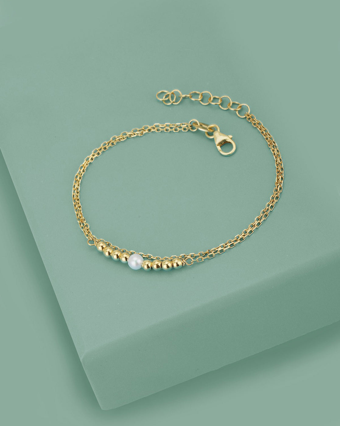 Carlton London 18Kt Gold Plated Double Layer Bracelet With Gold Beads & Pearl