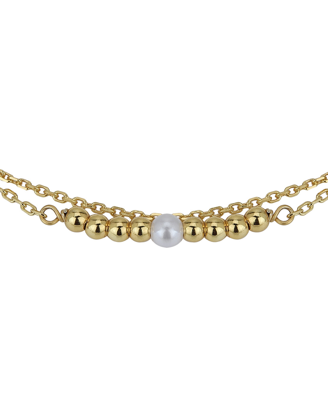 Carlton London 18Kt Gold Plated Double Layer Bracelet With Gold Beads & Pearl