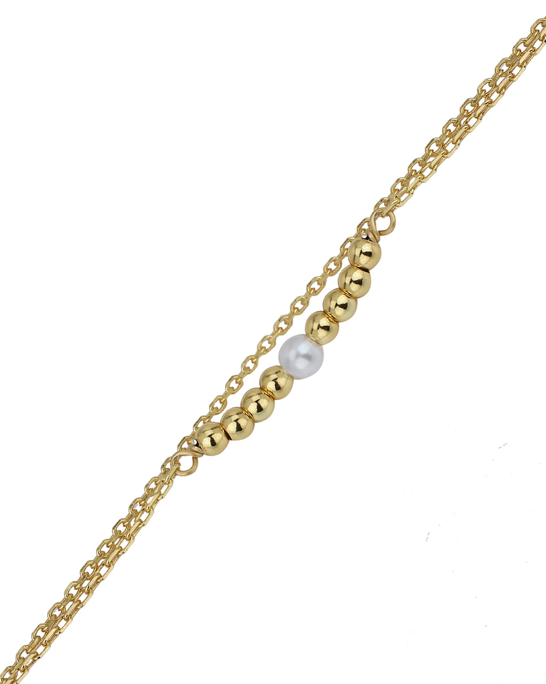 Carlton London 18Kt Gold Plated Double Layer Bracelet With Gold Beads & Pearl