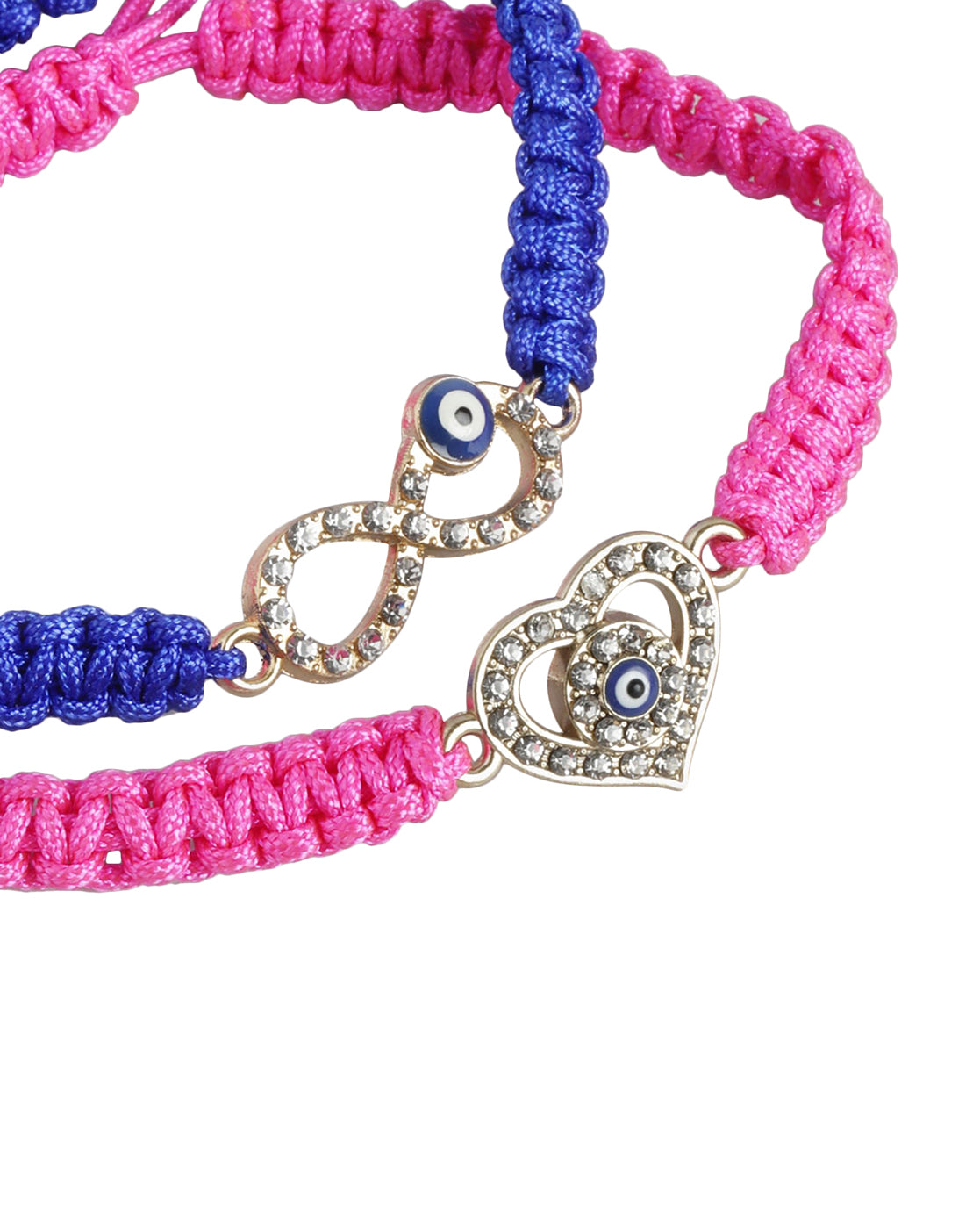 Set of 2 Gold Plated CZ Infinity & Heart Evil Eye Adjustable Bracelet for women