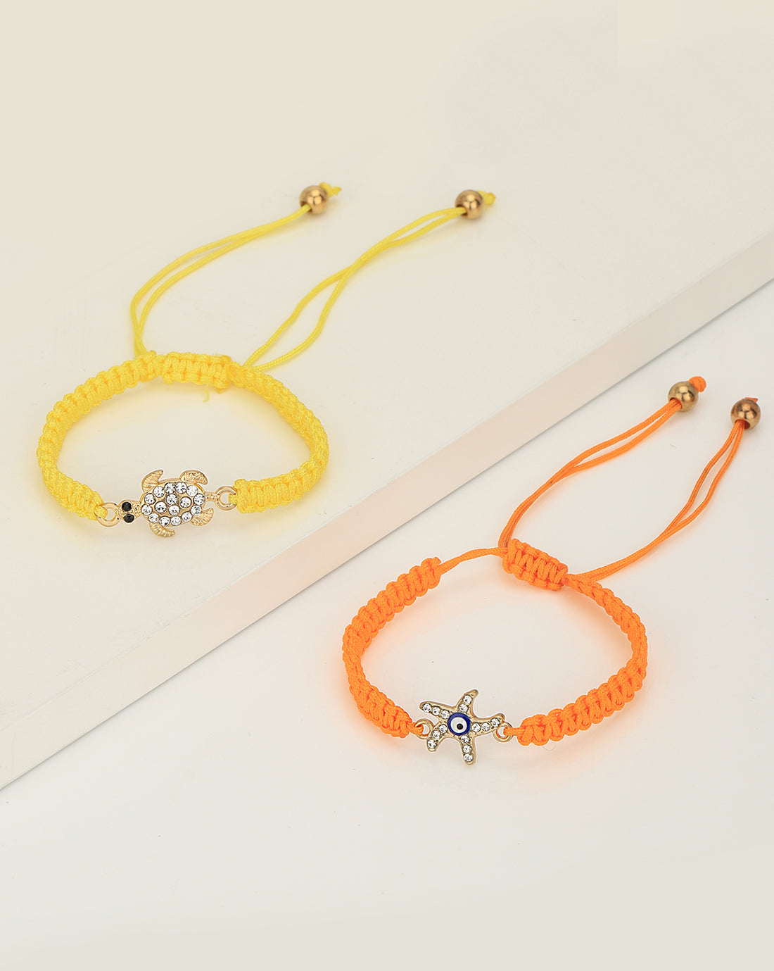 Set of 2 Gold Plated CZ Star & Animal Evil Eye Adjustable Bracelet for women