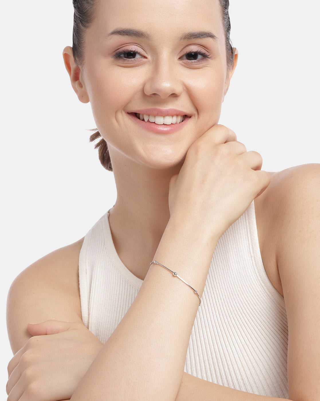 Rhodium Plated with Ball Charm Bracelet for women