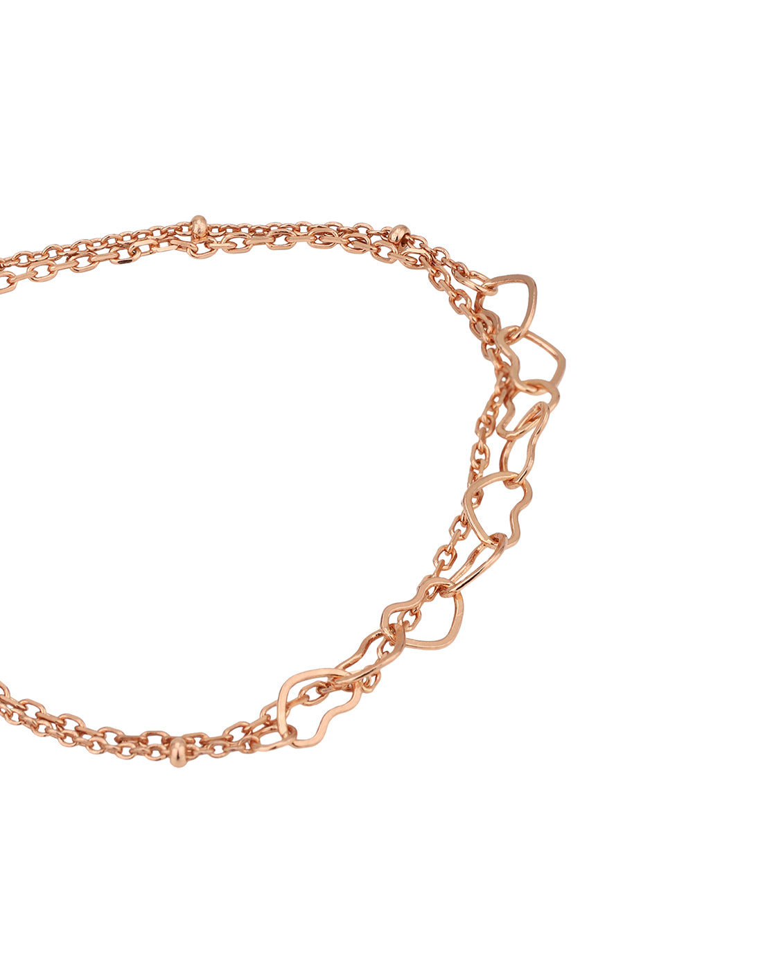 18kt Rose Gold Plated Heart Double Chain Charm Bracelet for women