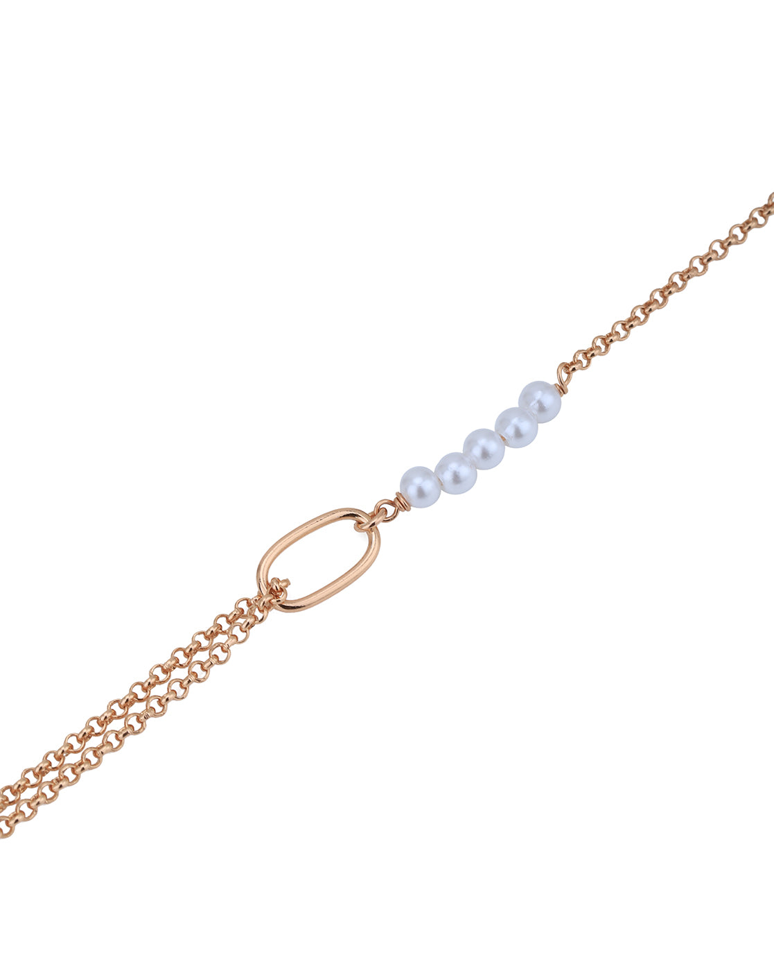 18kt Rose Gold Plated with Pearl Double Chain Charm Bracelet for women