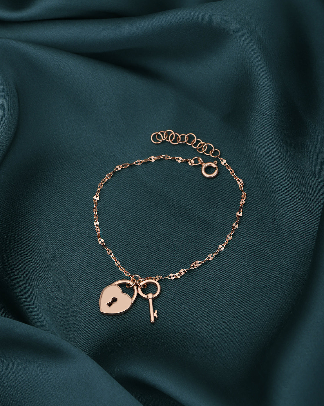 18kt Rose Gold Plated Lock and Key Charm Bracelet