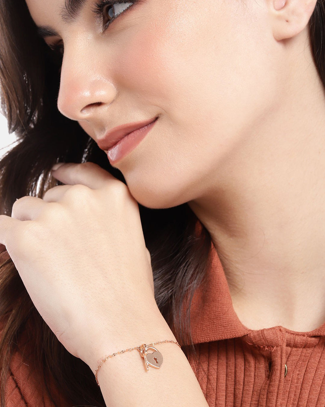 18kt Rose Gold Plated Lock and Key Charm Bracelet
