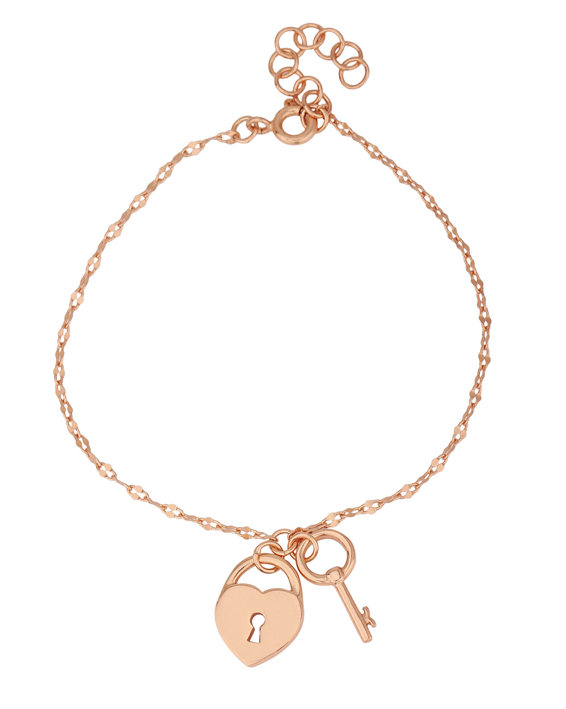 18kt Rose Gold Plated Lock and Key Charm Bracelet
