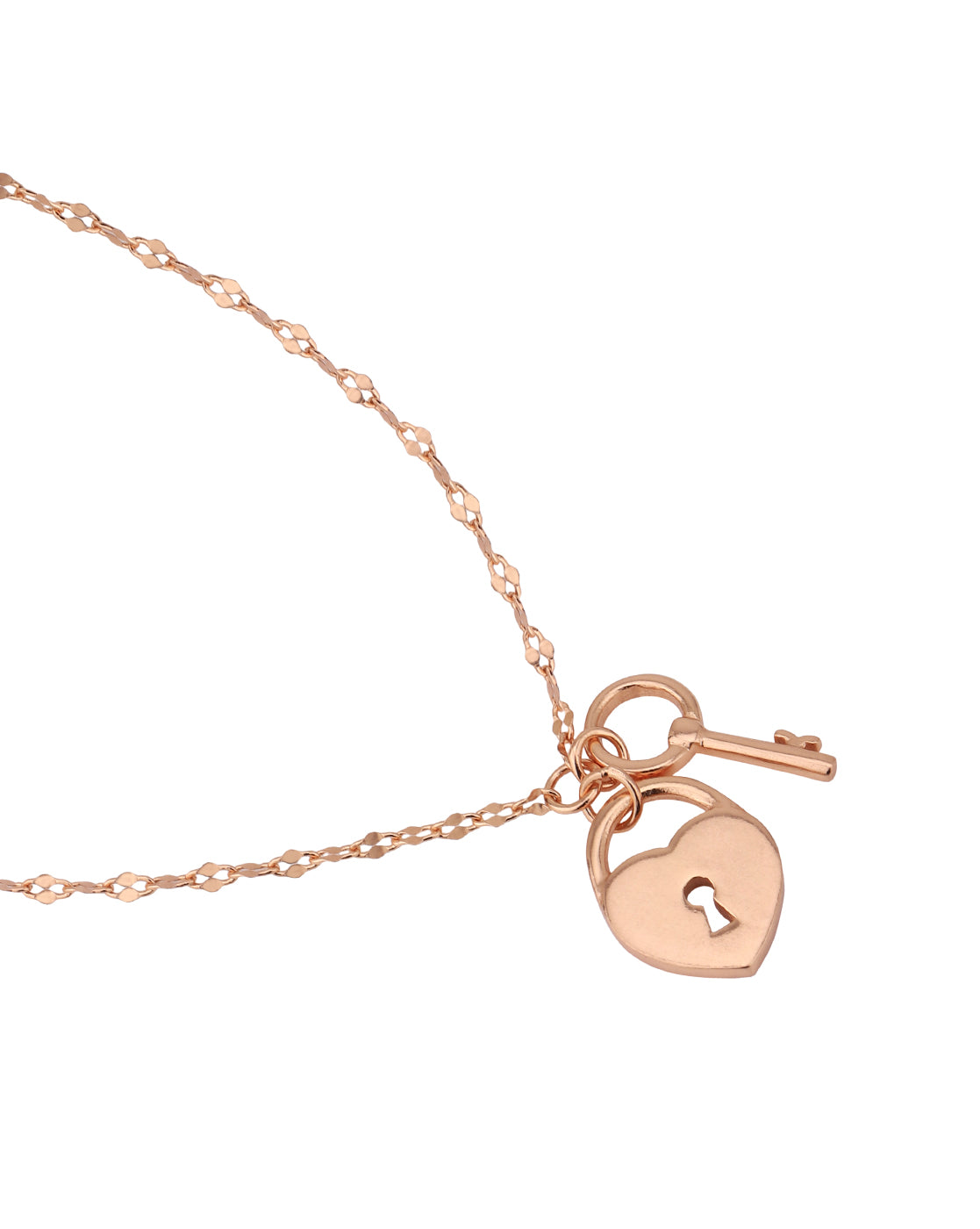 18kt Rose Gold Plated Lock and Key Charm Bracelet