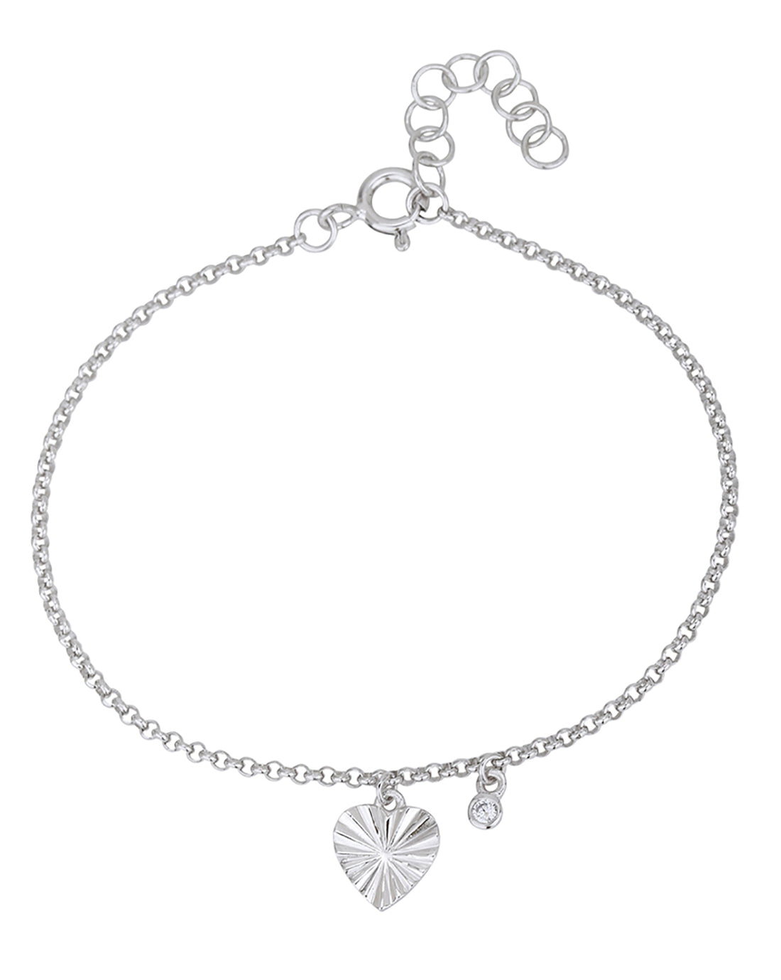 Rhodium Plated CZ Heart Charm Bracelet