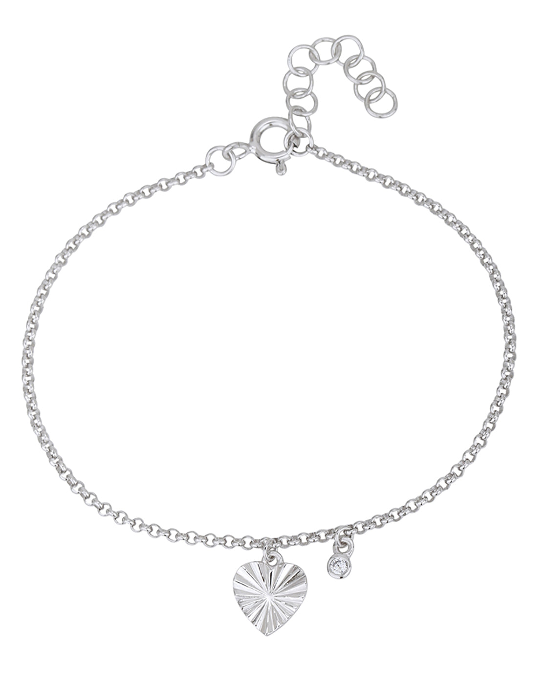 Rhodium Plated CZ Heart Charm Bracelet