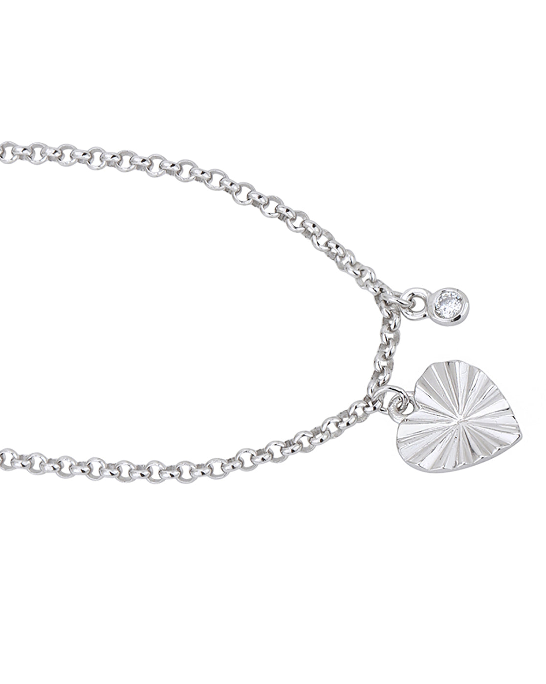 Rhodium Plated CZ Heart Charm Bracelet