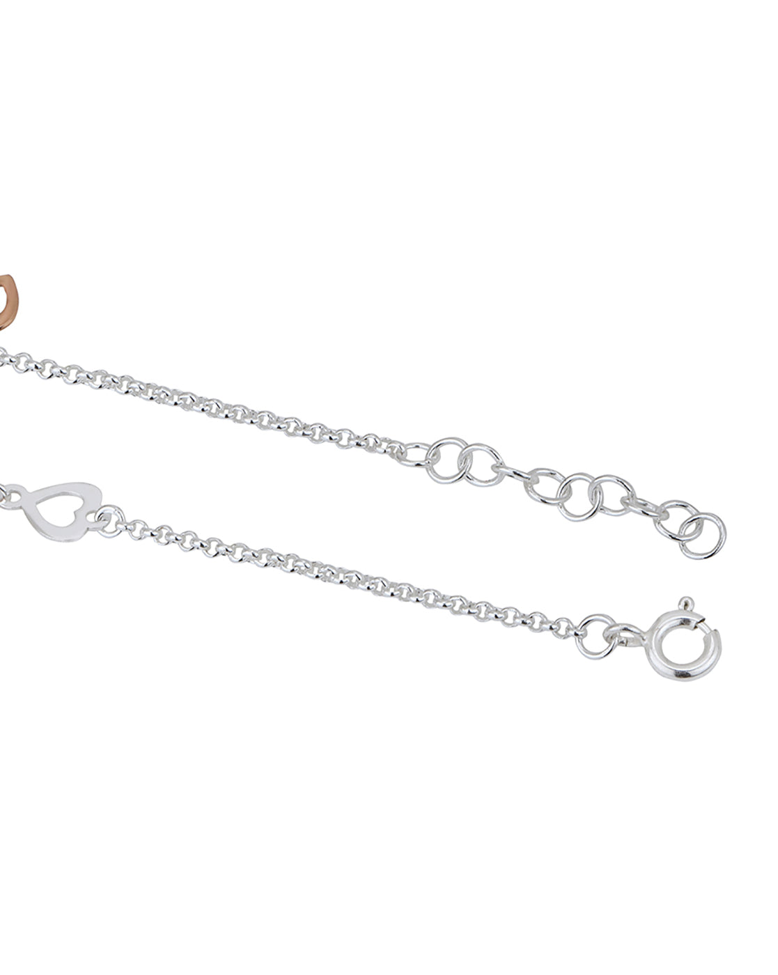 18kt Rose Gold and Rhodium Plated Heart Charm Bracelet
