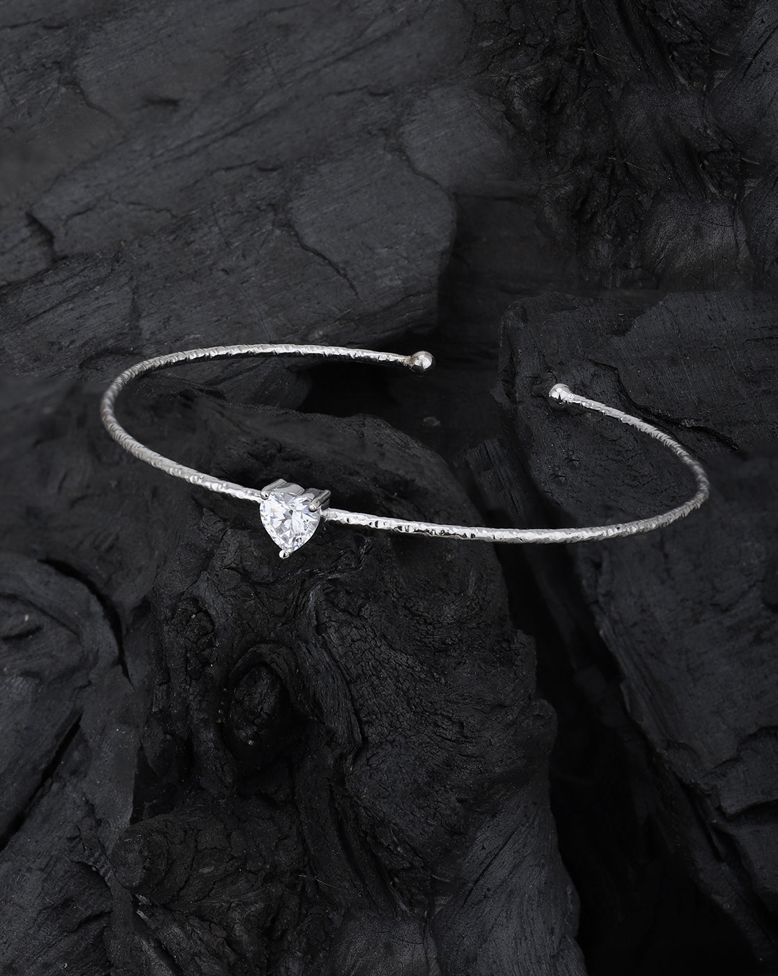Rhodium Plated with CZ Cuff Link Bracelet