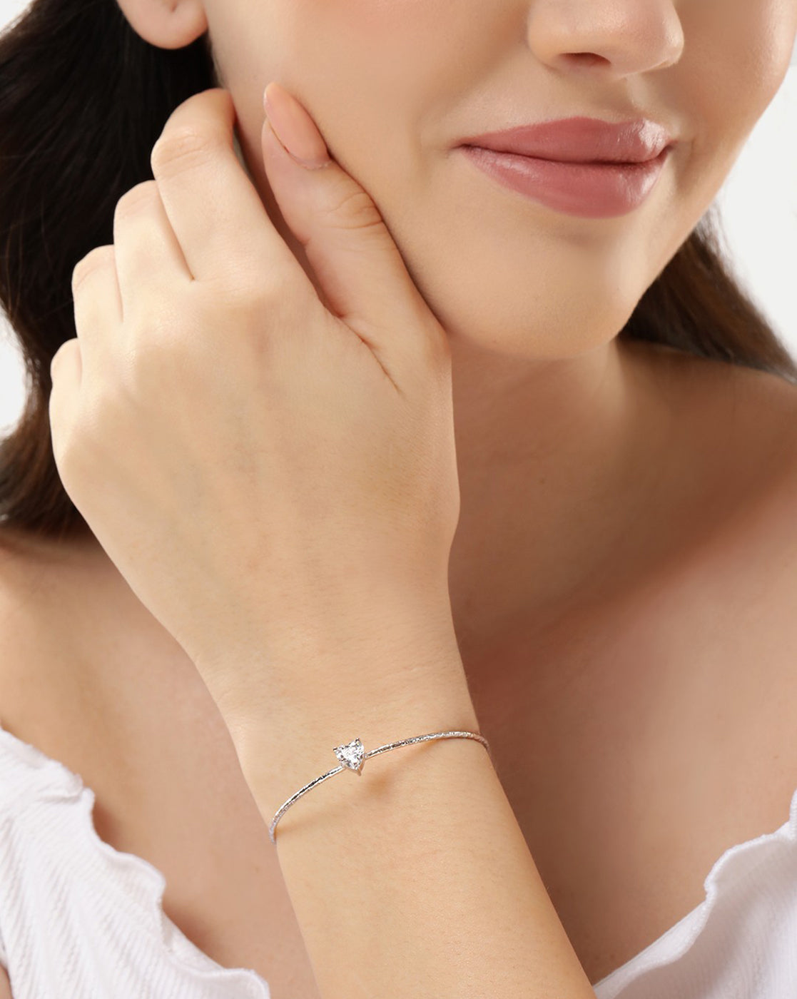 Rhodium Plated with CZ Cuff Link Bracelet