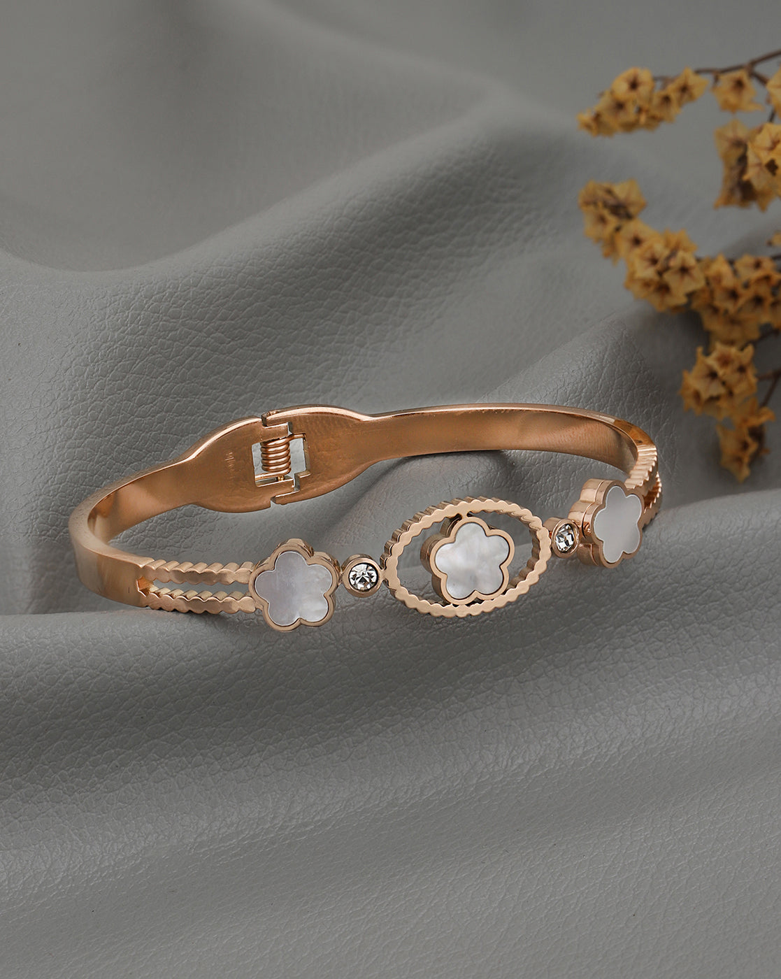 Rose Gold Plated with CZ & Shell Floral Bracelet