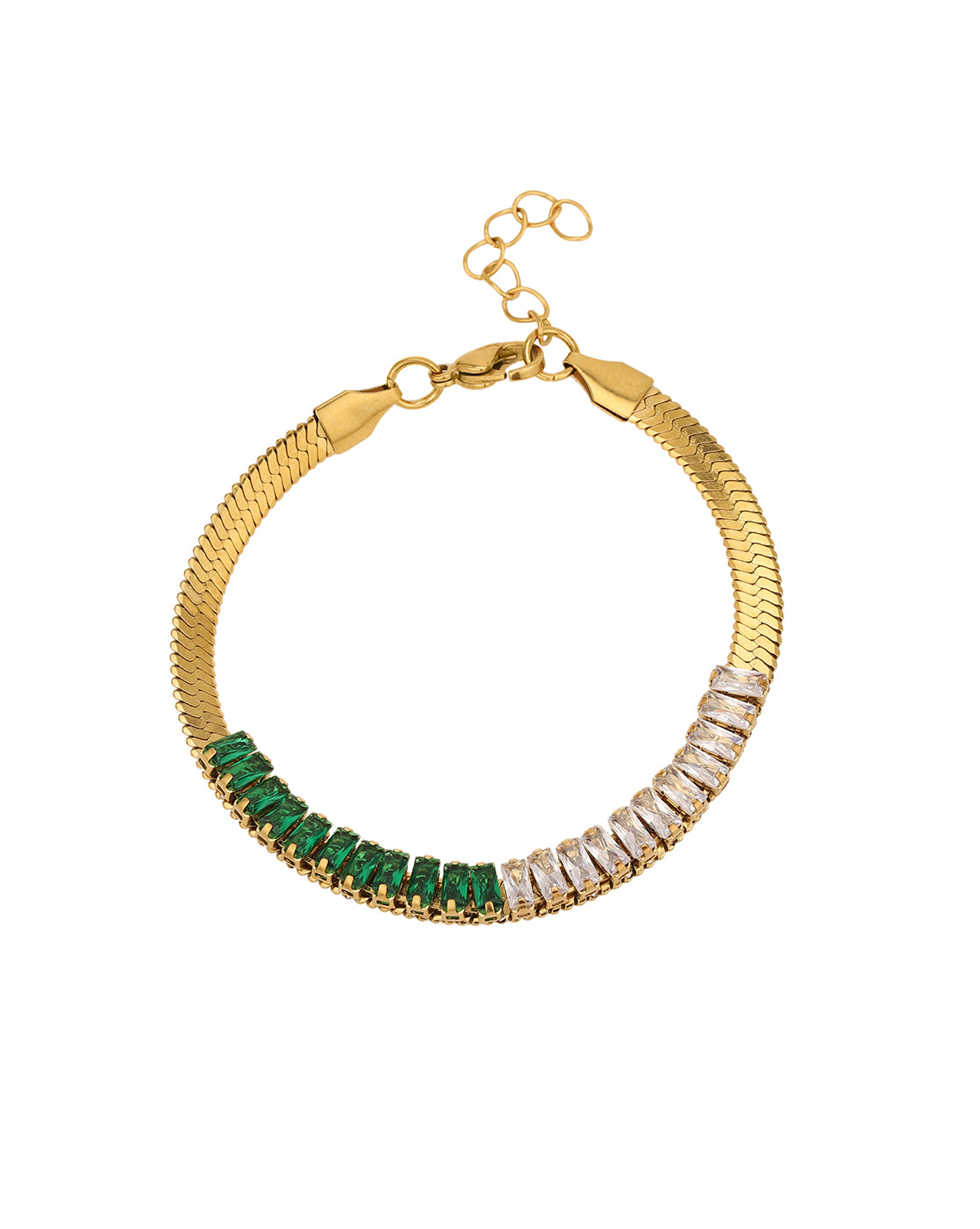 18kt Gold Plated Stainless Steel Green CZ Wraparound Bracelet