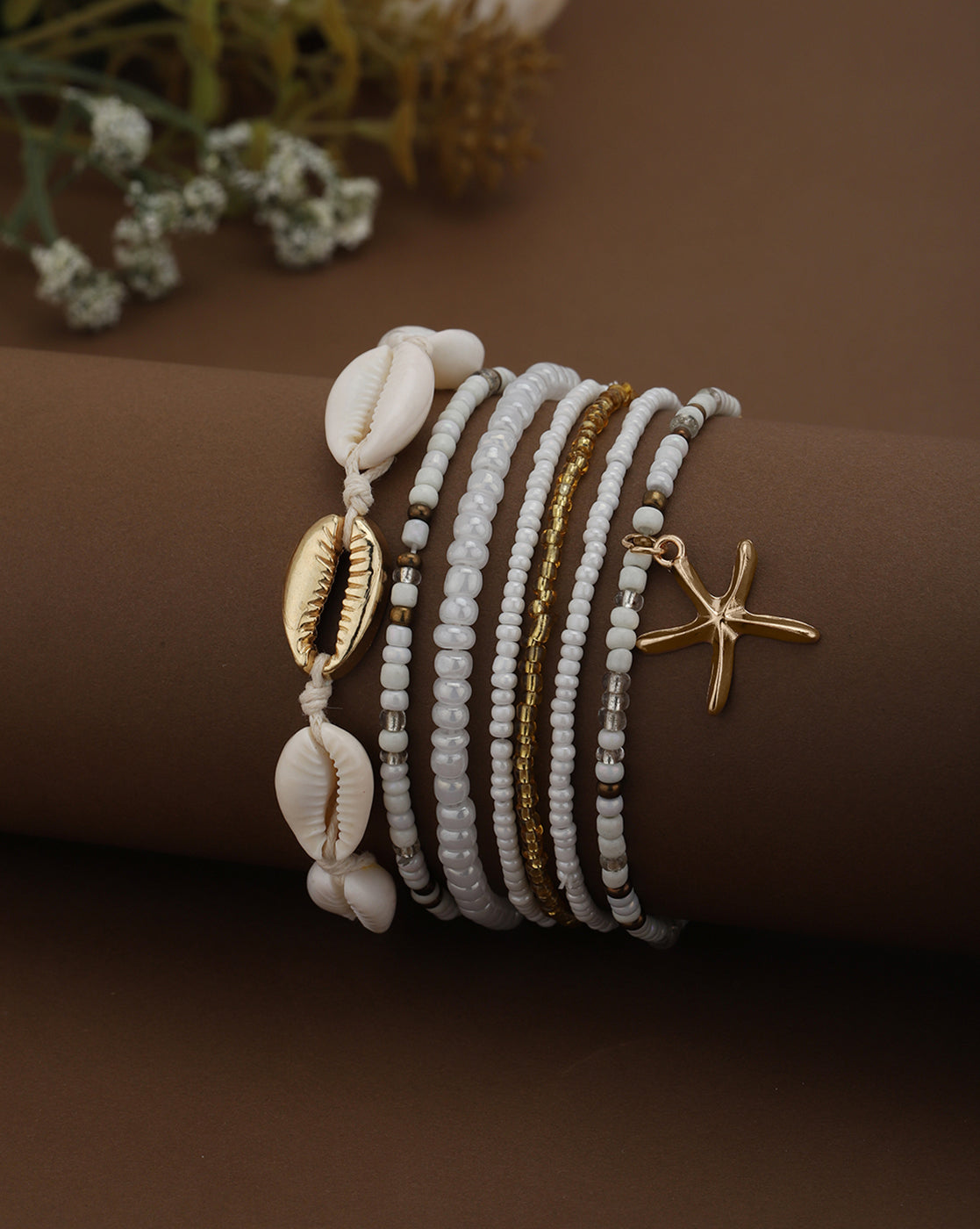 Set of 7 Rose Gold Plated coastal themed Charm Bracelet