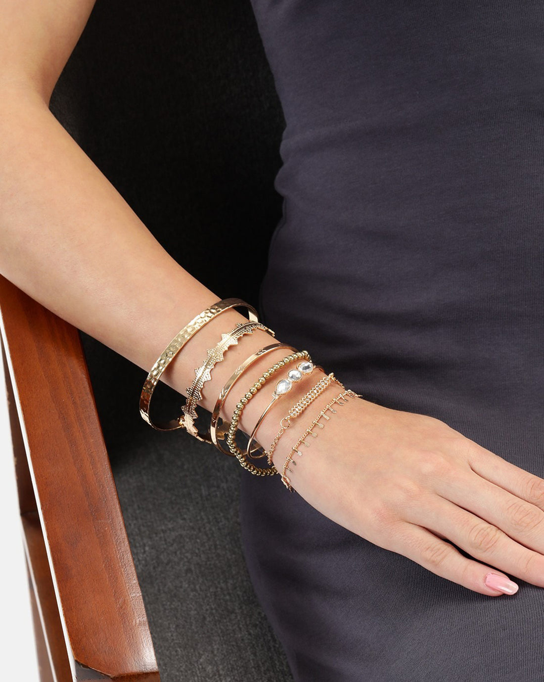 Set of 5 Two Toned CZ Cuff Link Bracelet