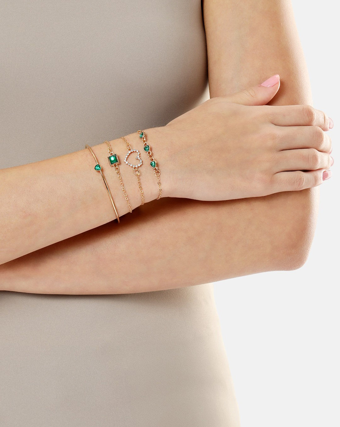 Set of 4 Rose Gold Plated CZ Heart Charm Bracelet