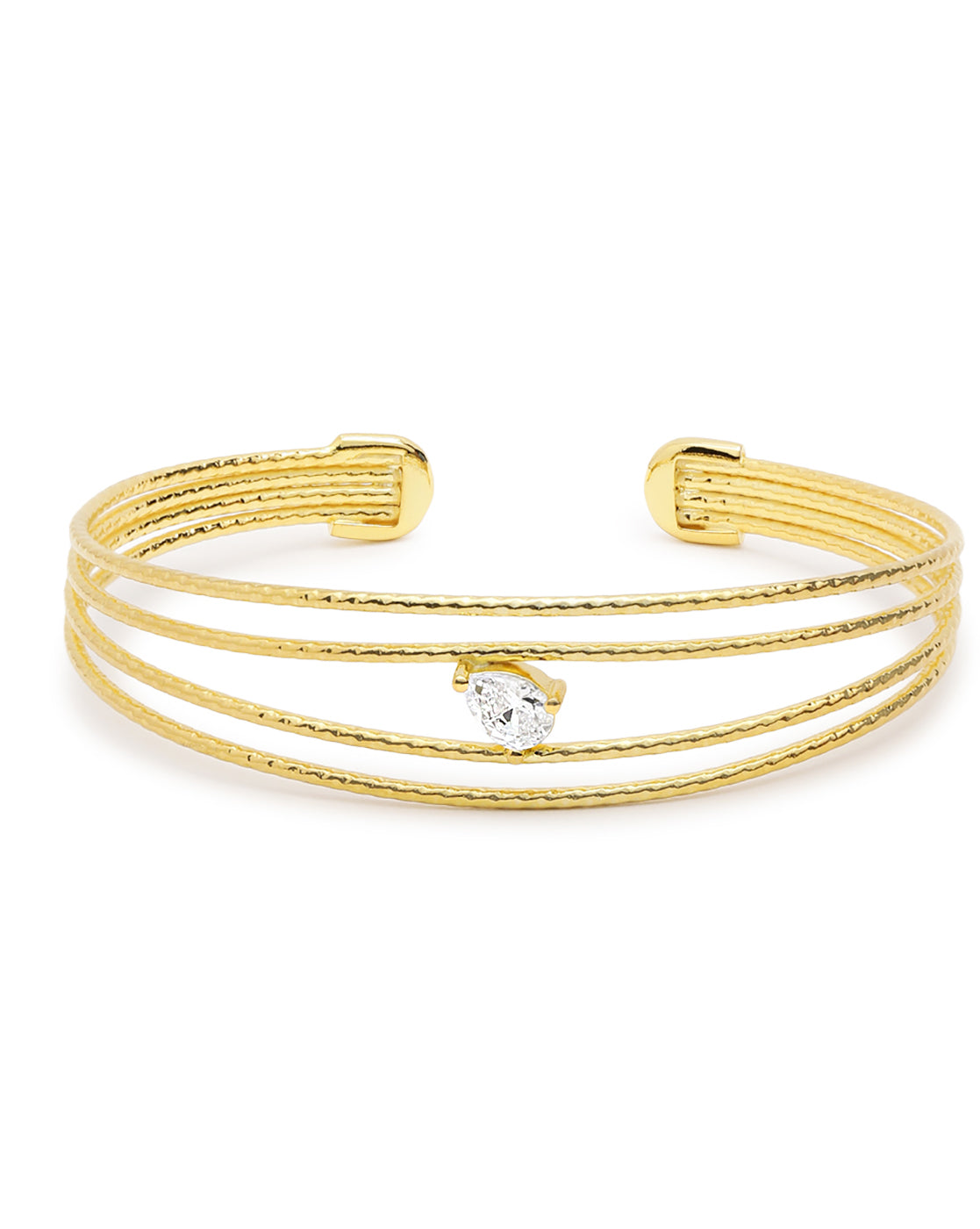 18kt Gold Plated CZ Four Bar Bangle Style Cuff Bracelet