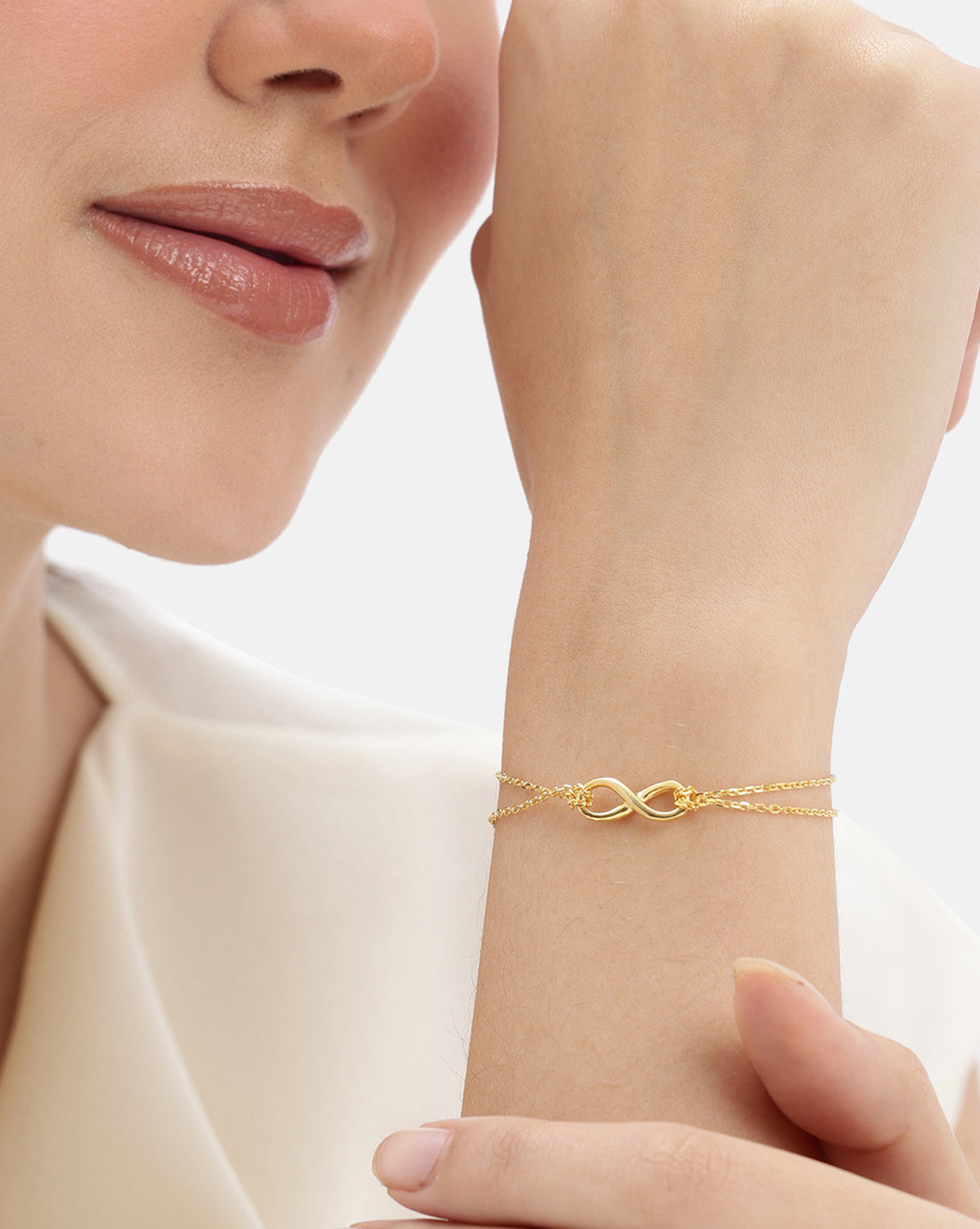 18kt Gold Plated Double Chain Infinity Charm Bracelet