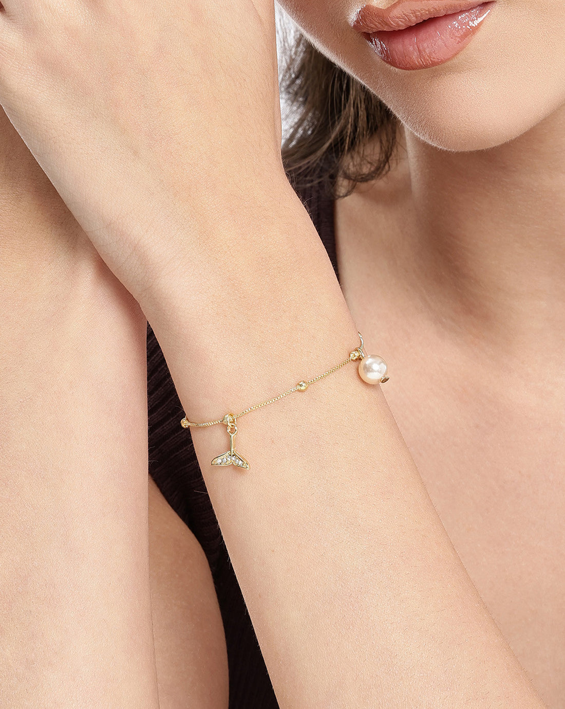 Gold Plated CZ and Pearl Charm Bracelet